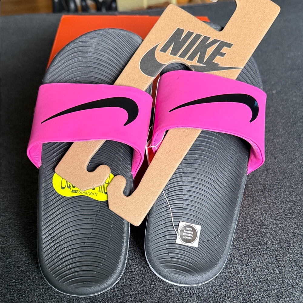Nike Kids Pink and Black Slide Sandals